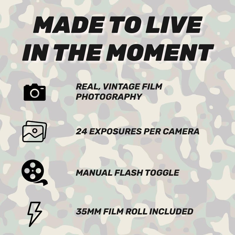 Lensy Disposable Film Camera – 35mm | 24 Shots | Perfect for Vacations, Parties, Weddings & Events, Easy-to-Use | Built-in Flash | Retro Photos | Film Included | No Batteries Needed (Camo) - Image 4